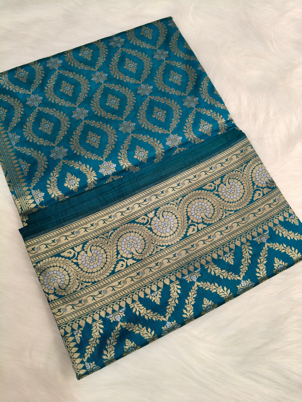 Banarasi Silk Cutwork Saree Teal Blue Shade With Rupa Minakari BCS007