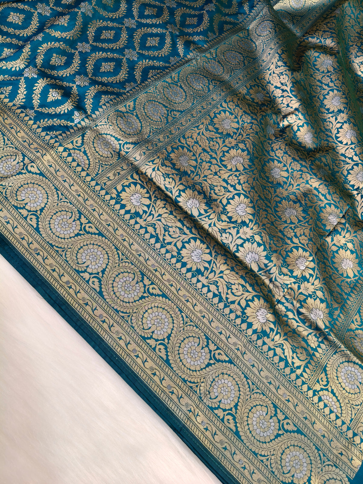 Banarasi Silk Cutwork Saree Teal Blue Shade With Rupa Minakari BCS007