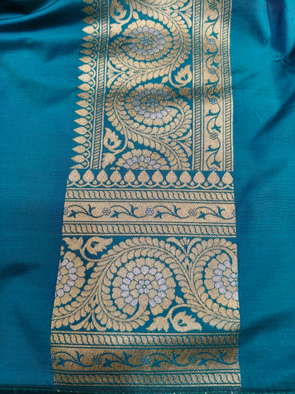 Banarasi Silk Cutwork Saree Teal Blue Shade With Rupa Minakari BCS007