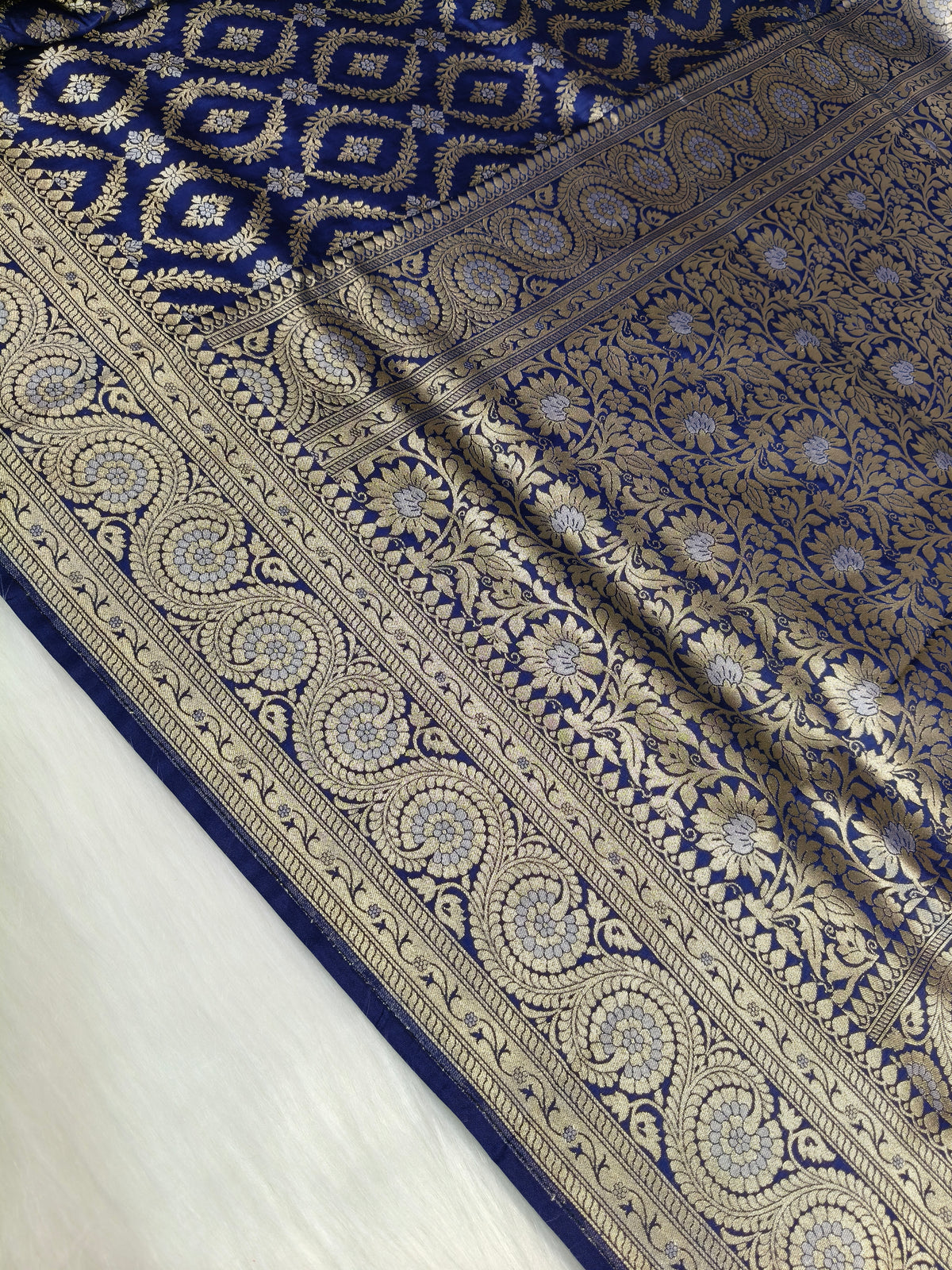 Banarasi Silk Cutwork Saree Navy Blue Color With Rupa Minakari BCS008