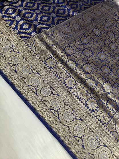 Banarasi Silk Cutwork Saree Navy Blue Color With Rupa Minakari BCS008