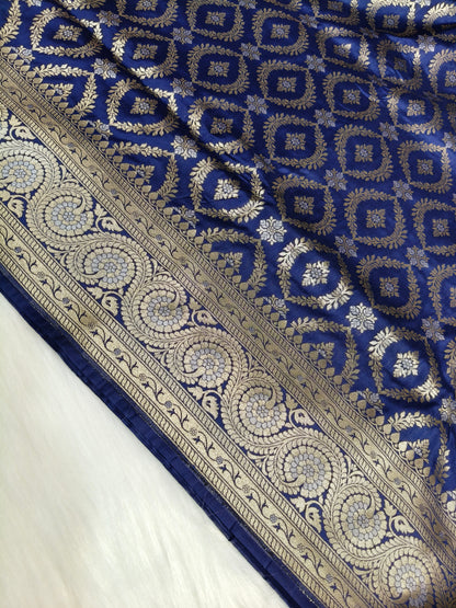 Banarasi Silk Cutwork Saree Navy Blue Color With Rupa Minakari BCS008
