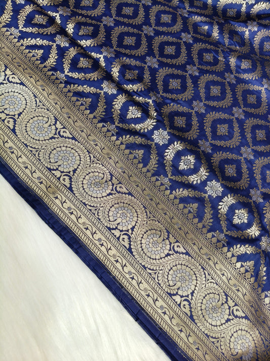 Banarasi Silk Cutwork Saree Navy Blue Color With Rupa Minakari BCS008