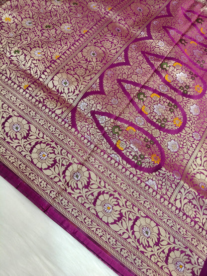 Banarasi Tanchhui Minakari Saree Wine Shade With Multi Color Mina BTS015