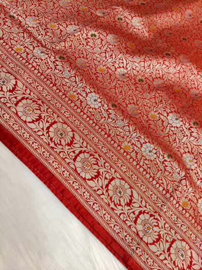Banarasi Tanchhui Minakari saree Red Shade With Multi Color Mina BTS016