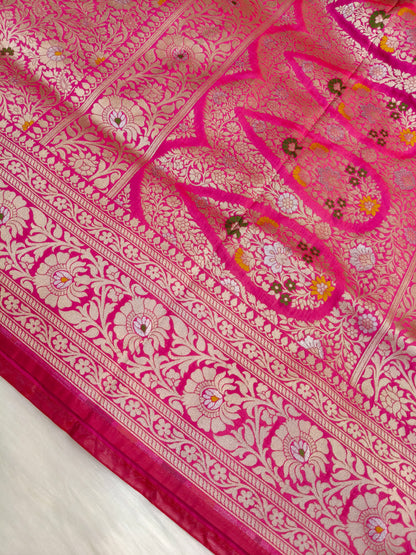 Banarasi Tanchhui Minakari Saree Red Rani Shade With Multi Color Mina BTS017