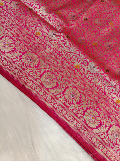 Banarasi Tanchhui Minakari Saree Red Rani Shade With Multi Color Mina BTS017