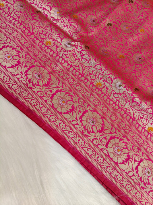 Banarasi Tanchhui Minakari Saree Red Rani Shade With Multi Color Mina BTS017
