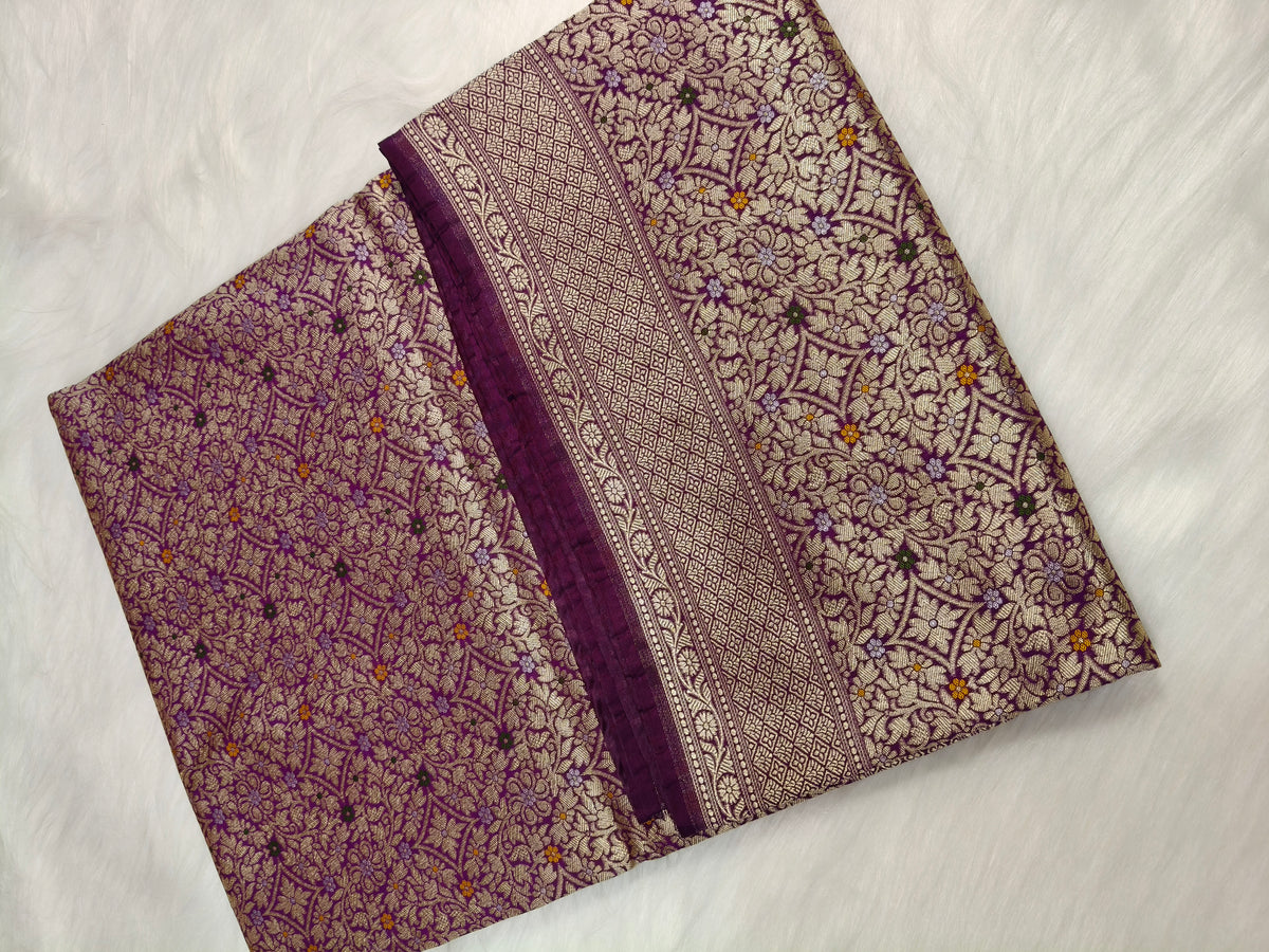 Banarasi Tanchhui Minakari Saree Dark Purple Shade With Multi Color Mina BTS018