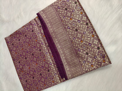 Banarasi Tanchhui Minakari Saree Dark Purple Shade With Multi Color Mina BTS018