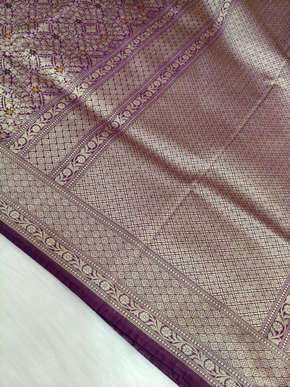 Banarasi Tanchhui Minakari Saree Dark Purple Shade With Multi Color Mina BTS018