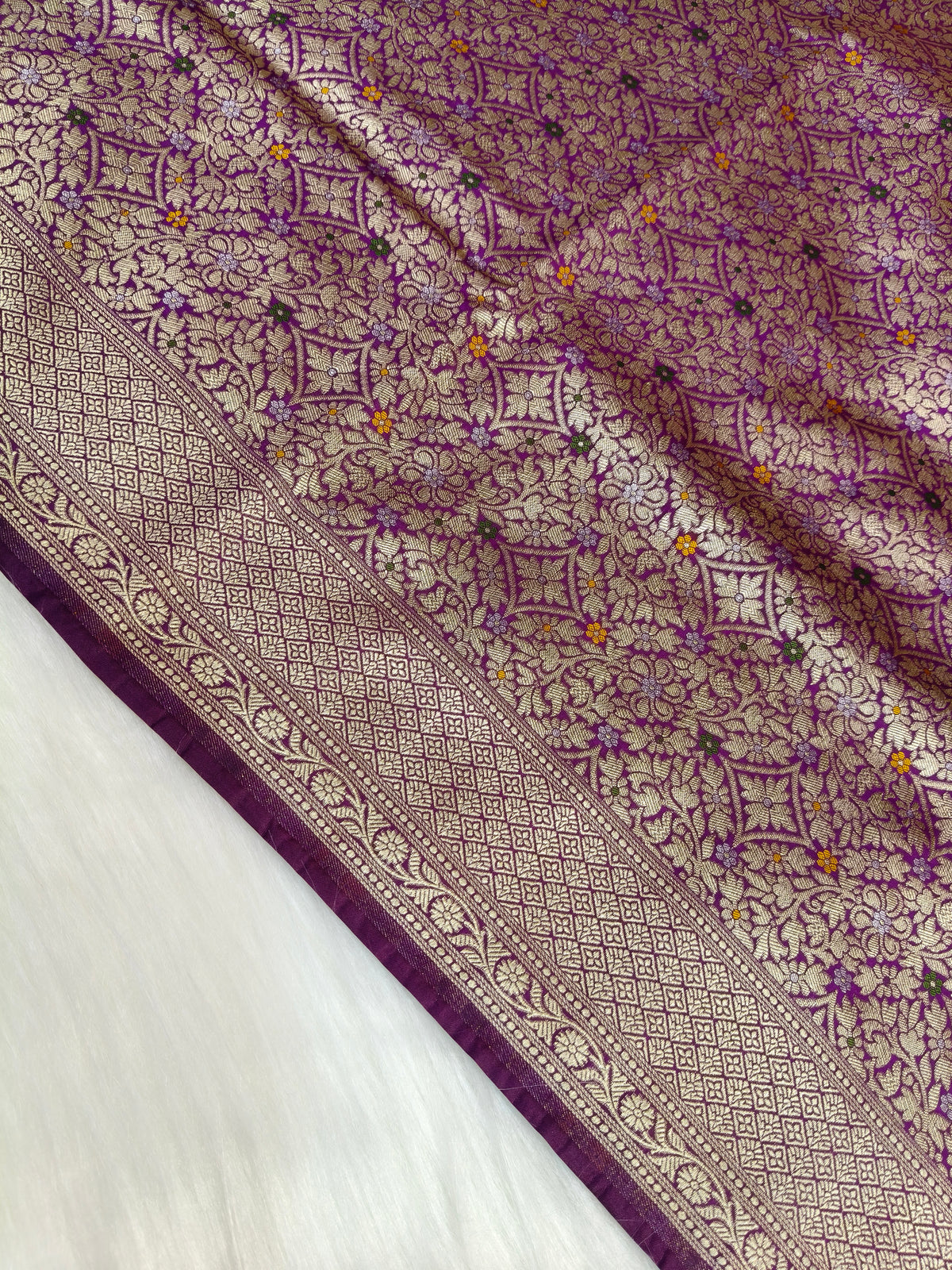 Banarasi Tanchhui Minakari Saree Dark Purple Shade With Multi Color Mina BTS018