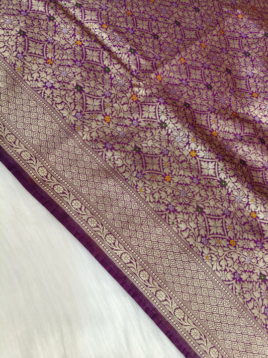 Banarasi Tanchhui Minakari Saree Dark Purple Shade With Multi Color Mina BTS018