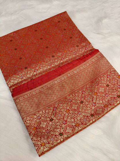 Banarasi Tanchhui Minakari Saree Red Shade With Multi Color Mina BTS019
