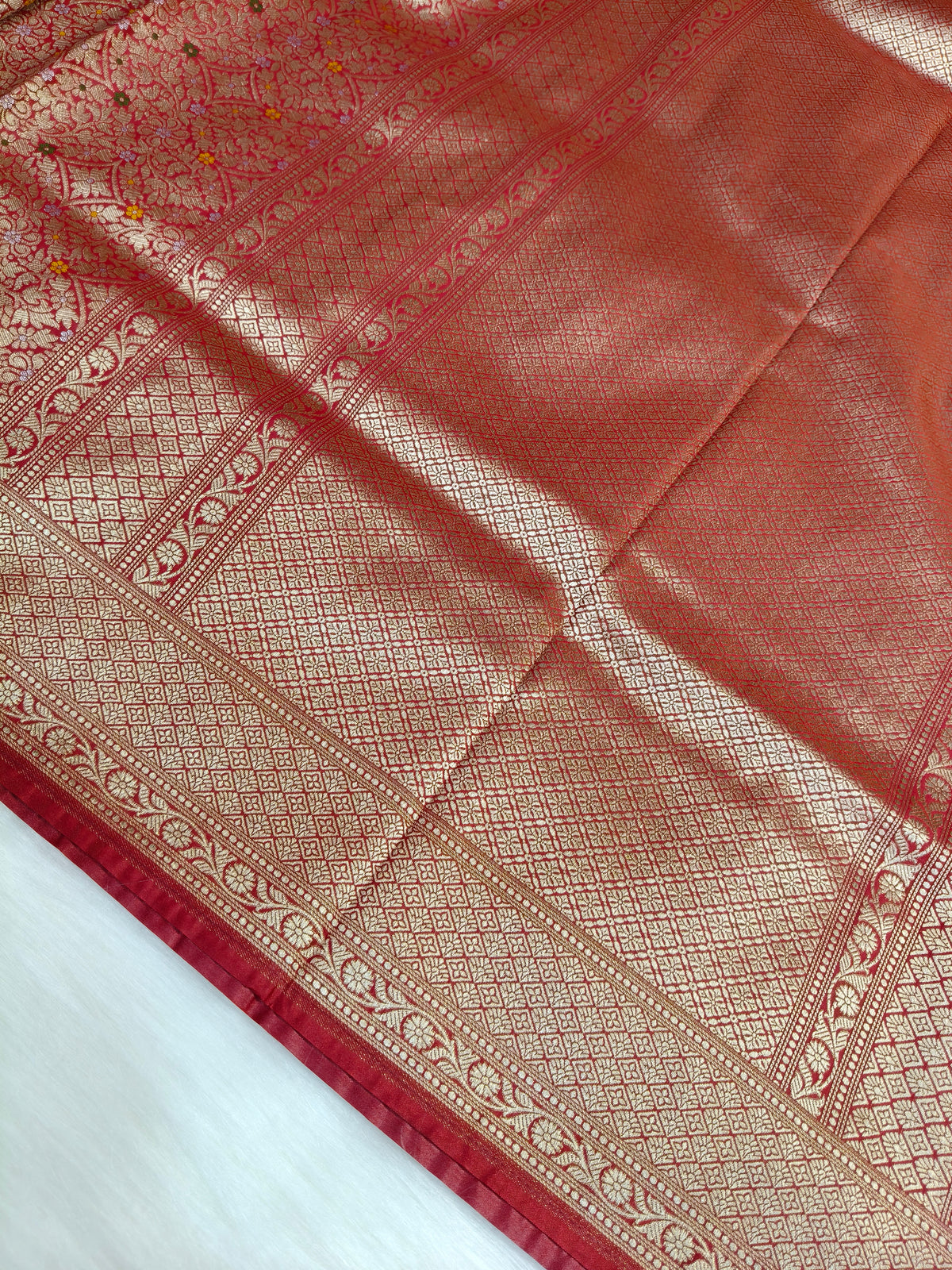 Banarasi Tanchhui Minakari Saree Red Shade With Multi Color Mina BTS019