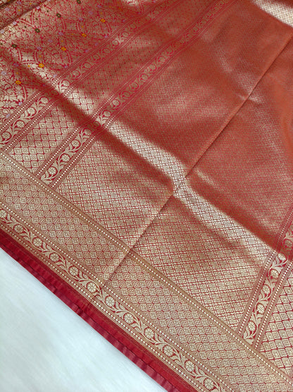 Banarasi Tanchhui Minakari Saree Red Shade With Multi Color Mina BTS019