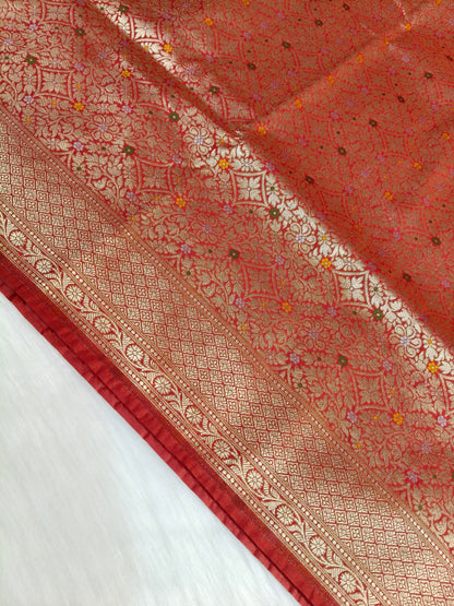 Banarasi Tanchhui Minakari Saree Red Shade With Multi Color Mina BTS019