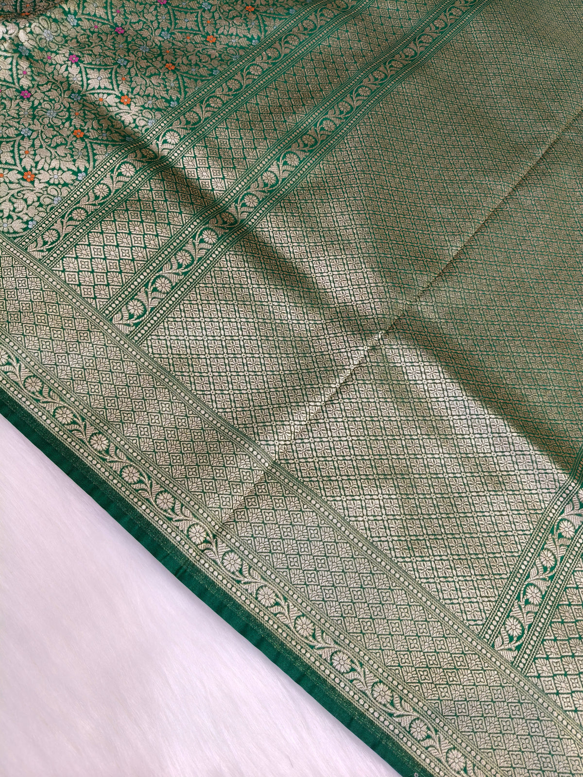 Banarasi Tanchhui Minakari Saree Green Shade With Multi Color Mina BTS020