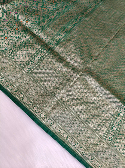 Banarasi Tanchhui Minakari Saree Green Shade With Multi Color Mina BTS020