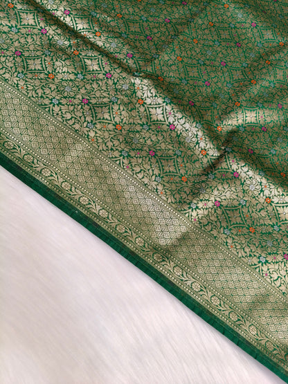 Banarasi Tanchhui Minakari Saree Green Shade With Multi Color Mina BTS020