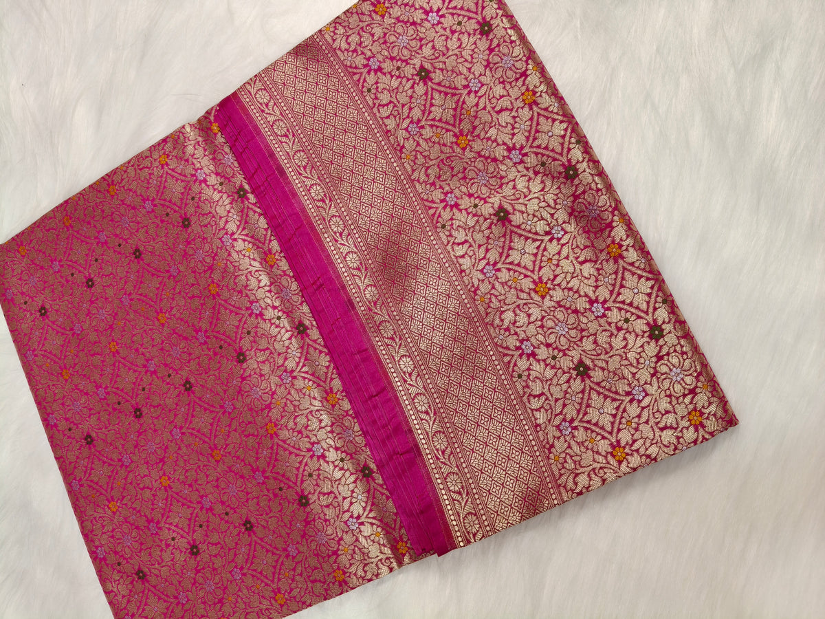 Banarasi Tanchhui Minakari Saree Red Rani Shade With Multi Color Mina BTS021