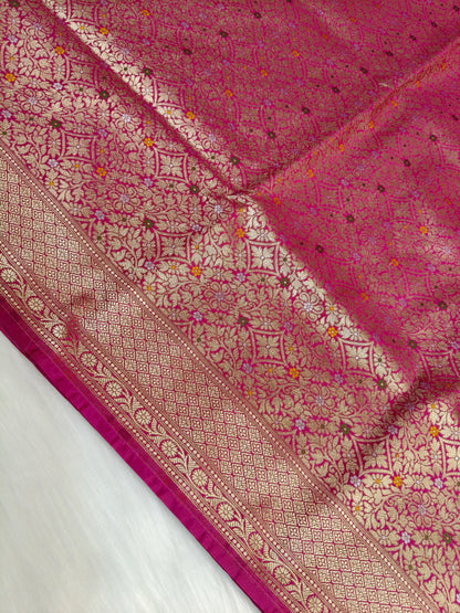 Banarasi Tanchhui Minakari Saree Red Rani Shade With Multi Color Mina BTS021