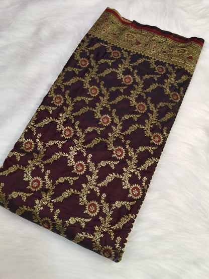 Satin Saree Garnet Shade Floral Jaal Pattern SS001