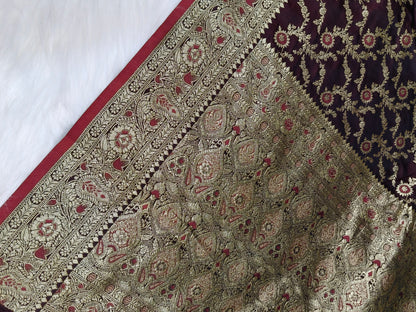 Satin Saree Garnet Shade Floral Jaal Pattern SS001