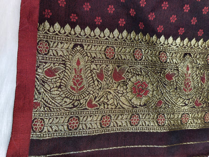 Satin Saree Garnet Shade Floral Jaal Pattern SS001