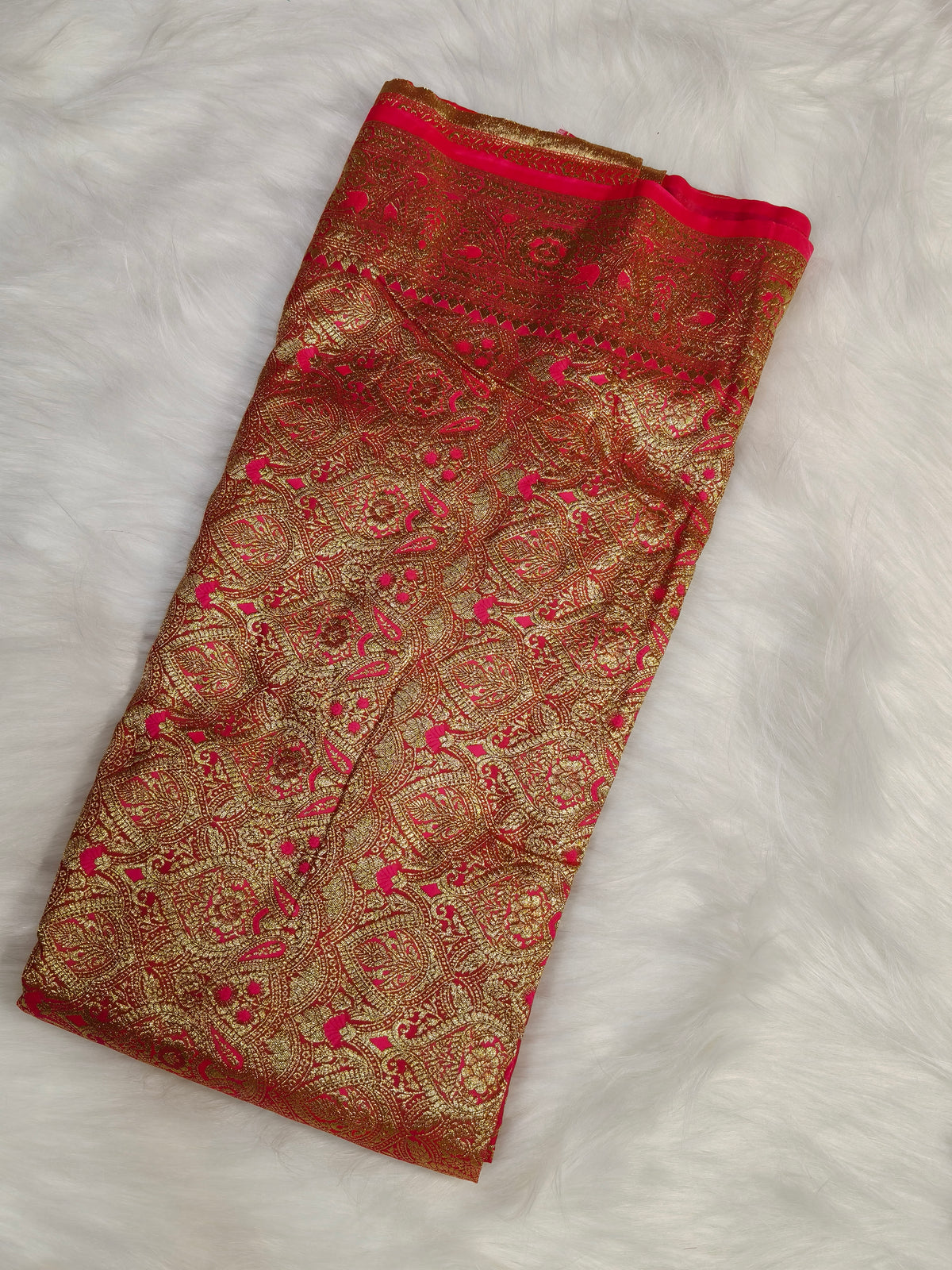 Satin Saree Strawberry Shade Floral Jaal Pattern SS002