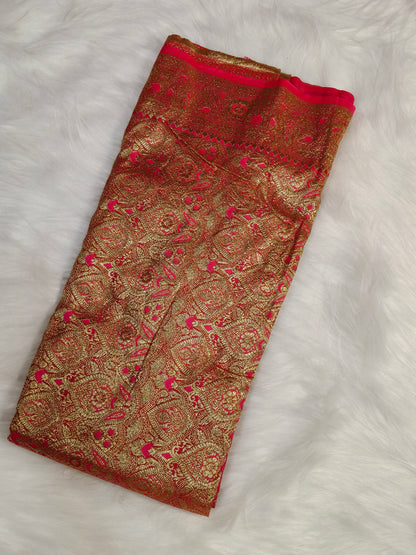 Satin Saree Strawberry Shade Floral Jaal Pattern SS002