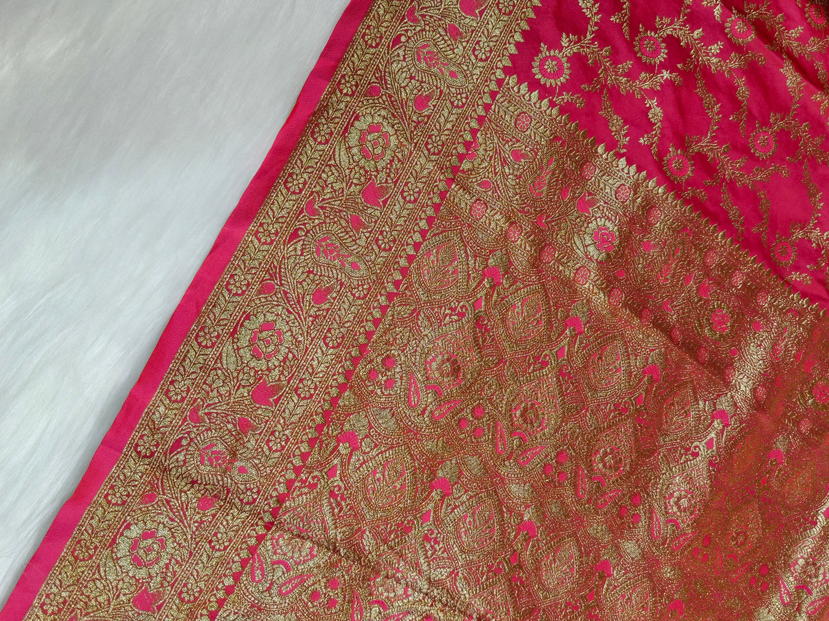 Satin Saree Strawberry Shade Floral Jaal Pattern SS002