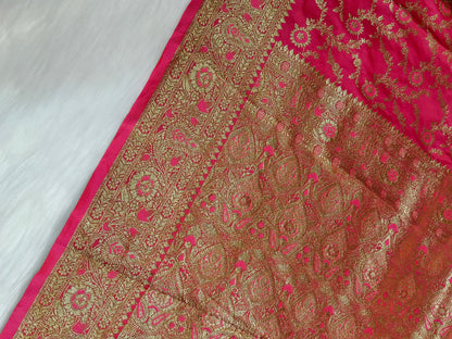 Satin Saree Strawberry Shade Floral Jaal Pattern SS002