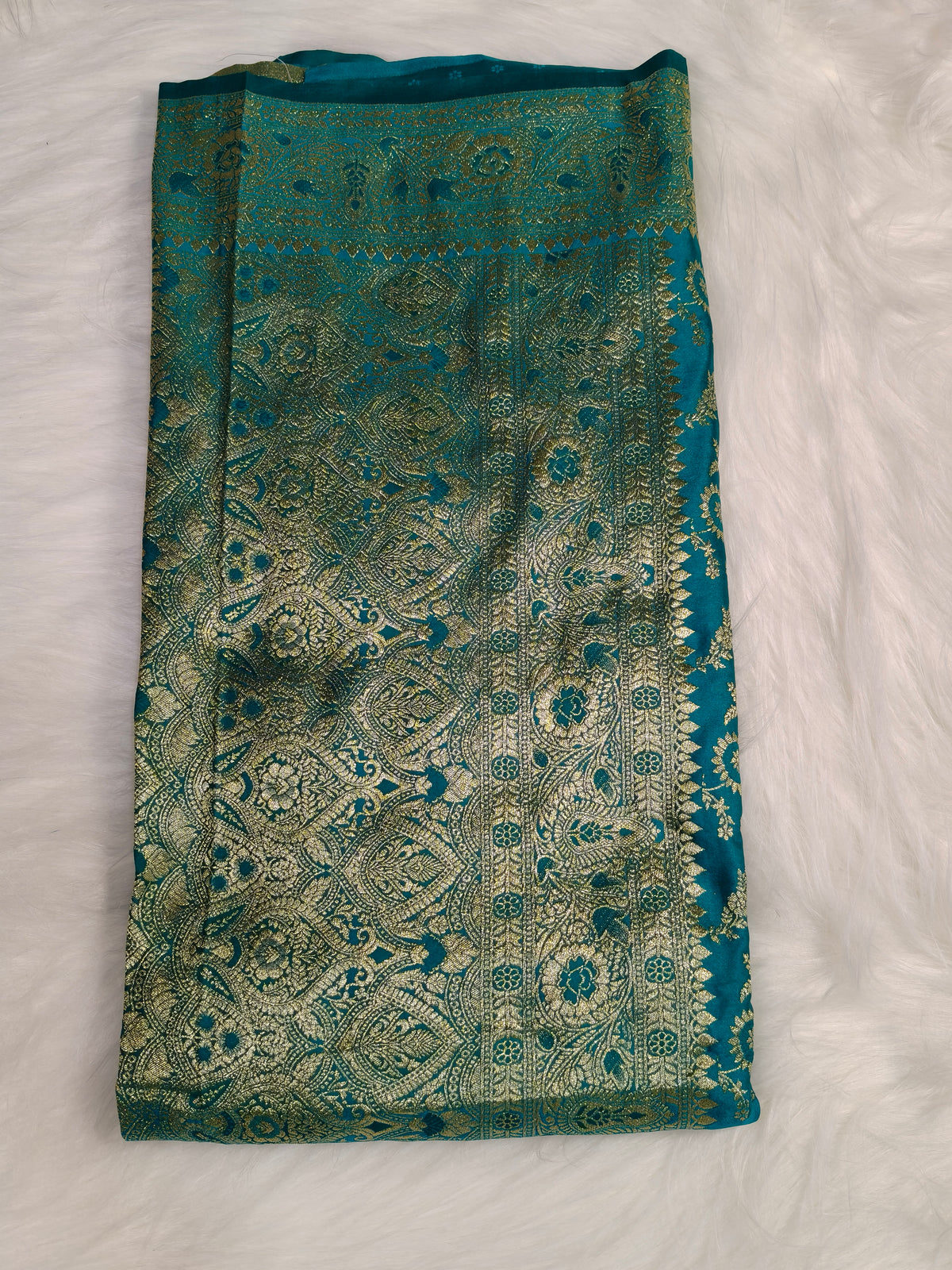 Satin Saree Teal Blue Shade Floral Jaal Pattern SS003