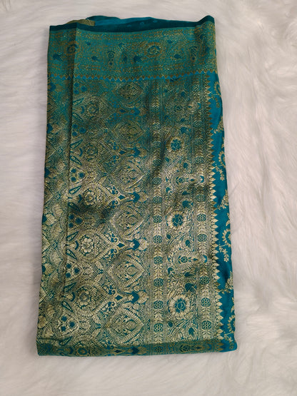 Satin Saree Teal Blue Shade Floral Jaal Pattern SS003