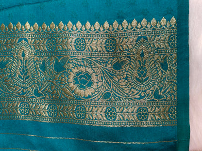 Satin Saree Teal Blue Shade Floral Jaal Pattern SS003