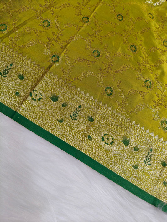 Satin Saree Light Mehandi Shade Floral Jaal Pattern SS004