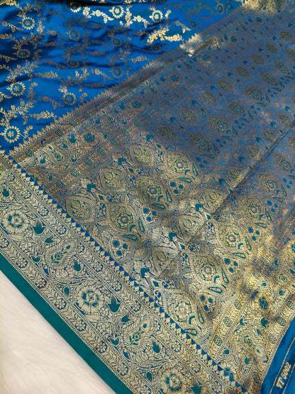Satin Saree Peacock Shade Floral Jaal Pattern SS005