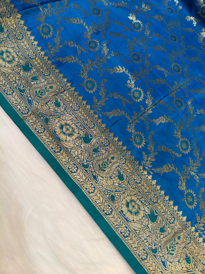Satin Saree Peacock Shade Floral Jaal Pattern SS005