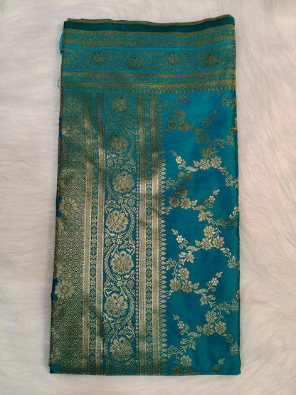 Satin Saree Teal Blue Shade Floral Jaal Pattern SS006