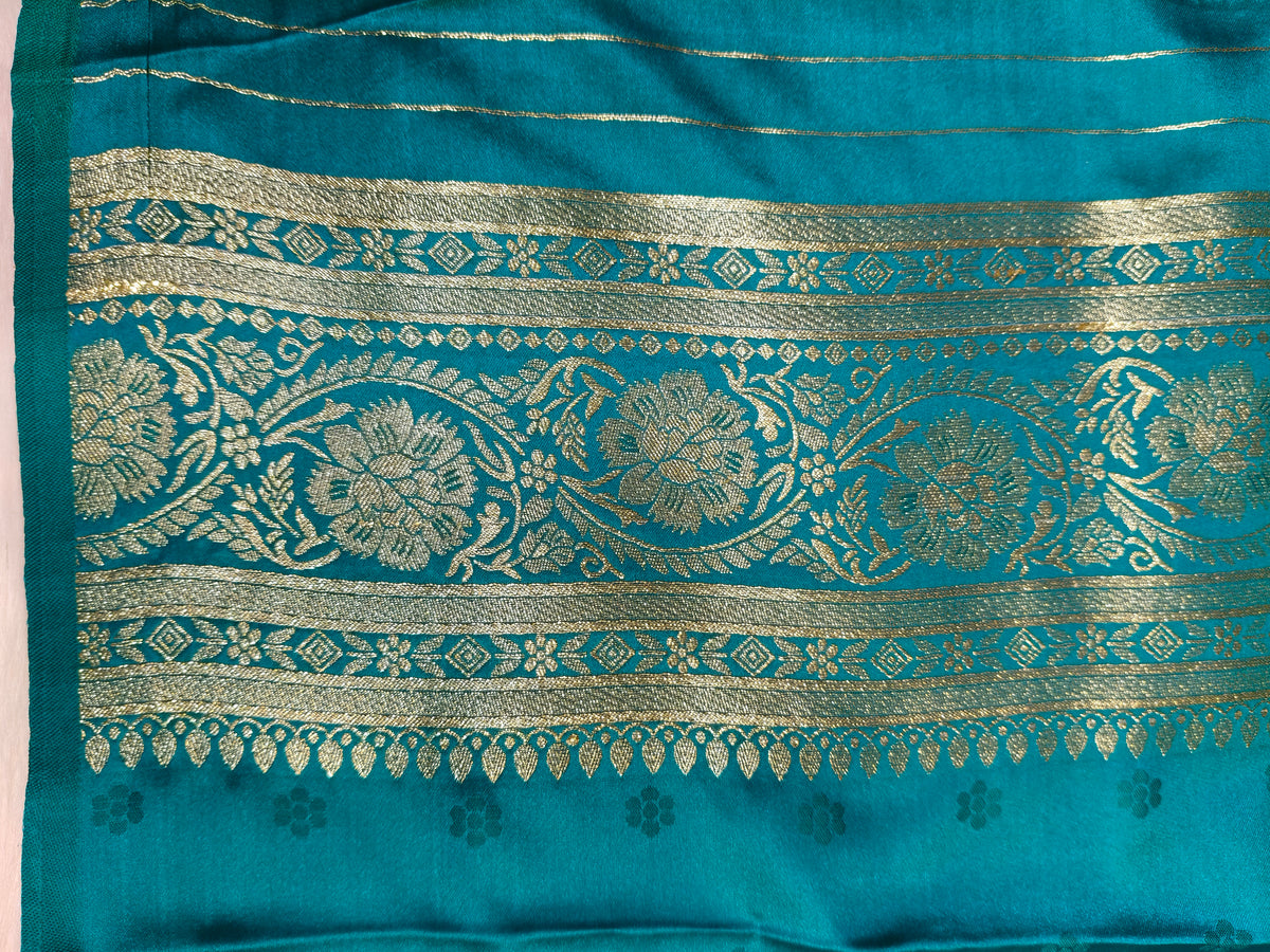 Satin Saree Teal Blue Shade Floral Jaal Pattern SS006