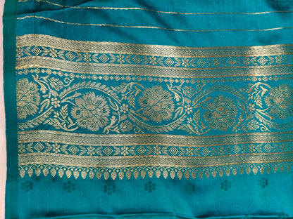 Satin Saree Teal Blue Shade Floral Jaal Pattern SS006