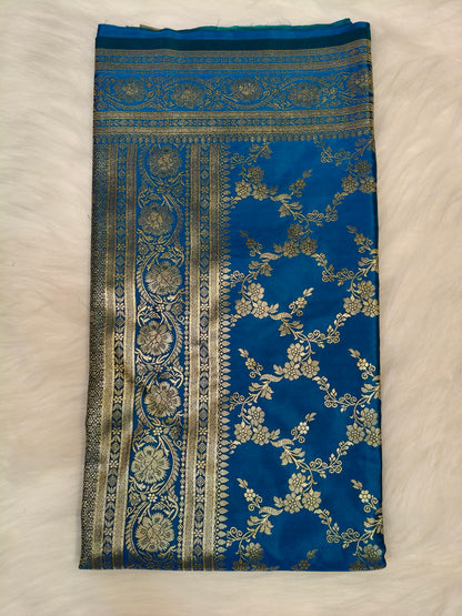 Satin Saree Peacock Shade Floral Jaal Pattern SS008