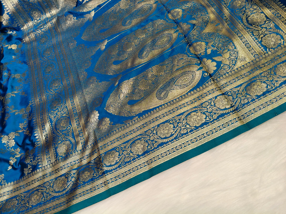 Satin Saree Peacock Shade Floral Jaal Pattern SS008