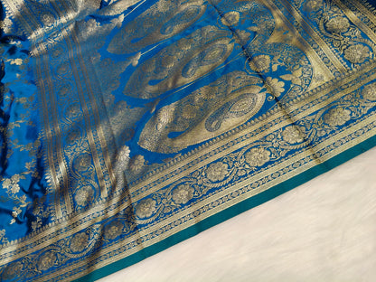 Satin Saree Peacock Shade Floral Jaal Pattern SS008