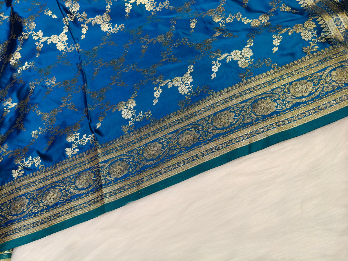 Satin Saree Peacock Shade Floral Jaal Pattern SS008
