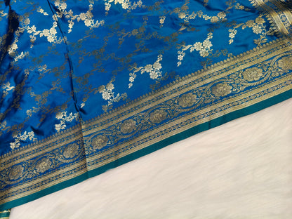 Satin Saree Peacock Shade Floral Jaal Pattern SS008