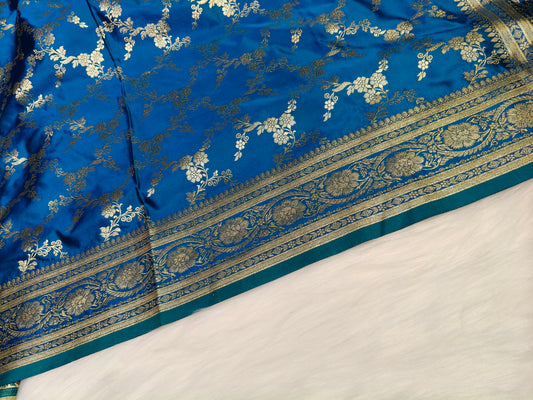 Satin Saree Peacock Shade Floral Jaal Pattern SS008
