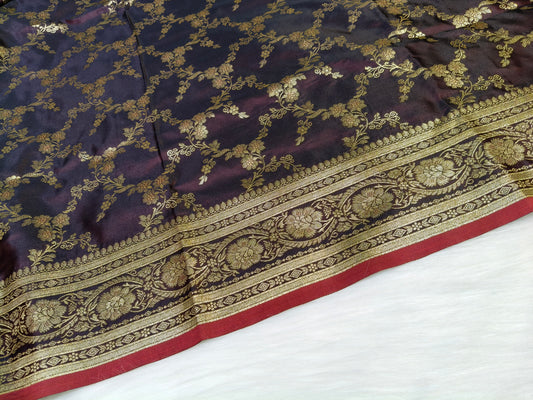 Satin Saree SS010 Garnet Color Shade Floral Jaal Pattern