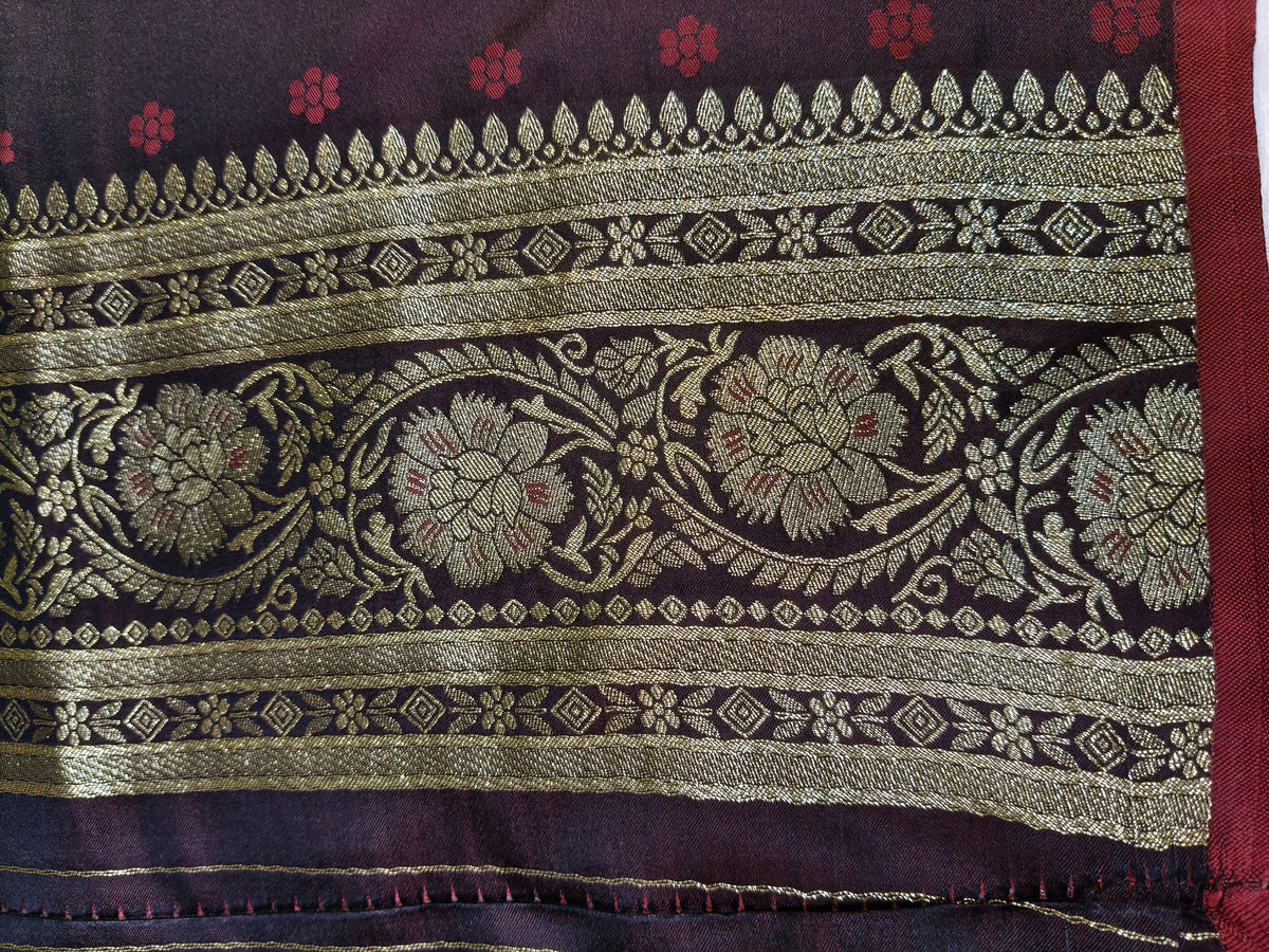 Satin Saree SS010 Garnet Color Shade Floral Jaal Pattern